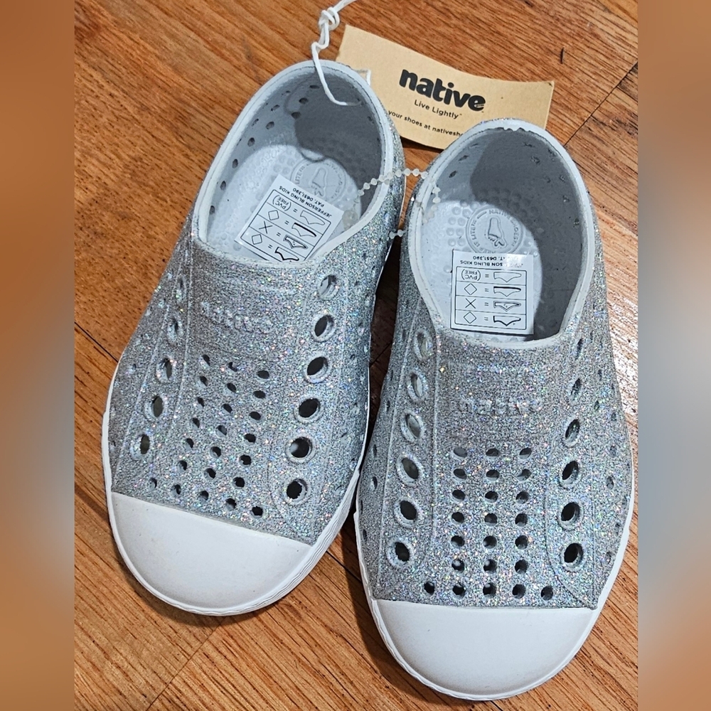 New Native Silver Glitter Slip-On Shoes